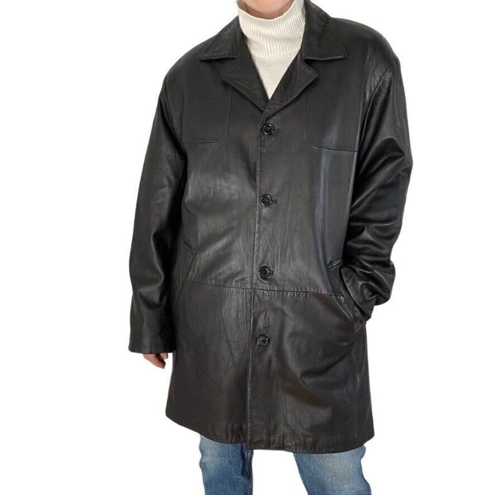Vintage 1990s R&R Casuals Womens Black Soft Leather Matrix Jacket Sz L